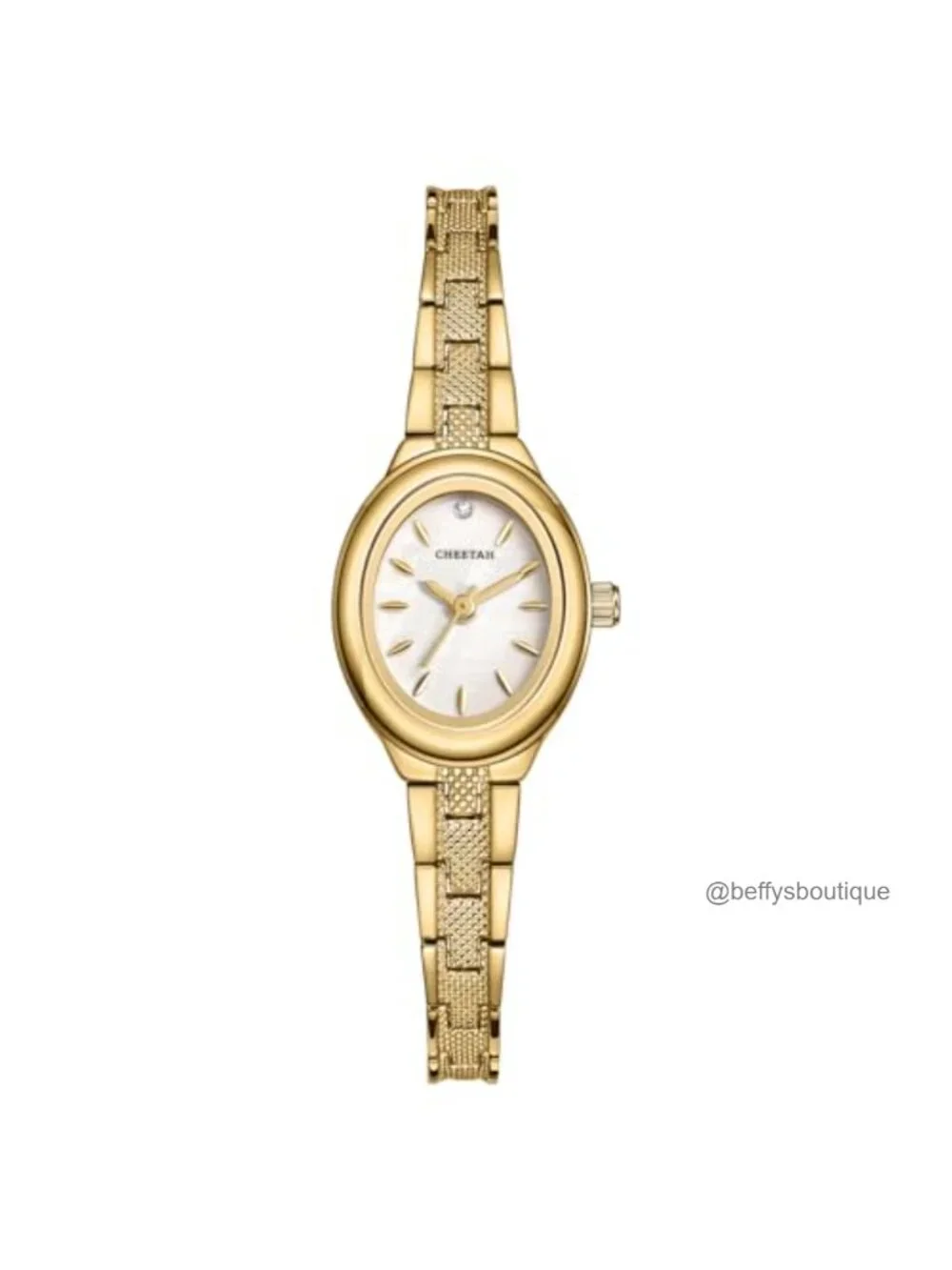 Gold Tone Oval Case Wrist Watch with Stainless Steel Bracelet for Women